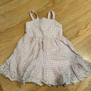 Cat & Jack‎ Pink Gingham Dress Eyelet Ruffle Trim Bow Back Girls 4T